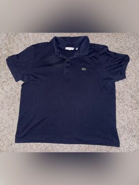 Lacoste mens regular fit Navy blue Short Sleeve Polo Shirt front logo sz XL